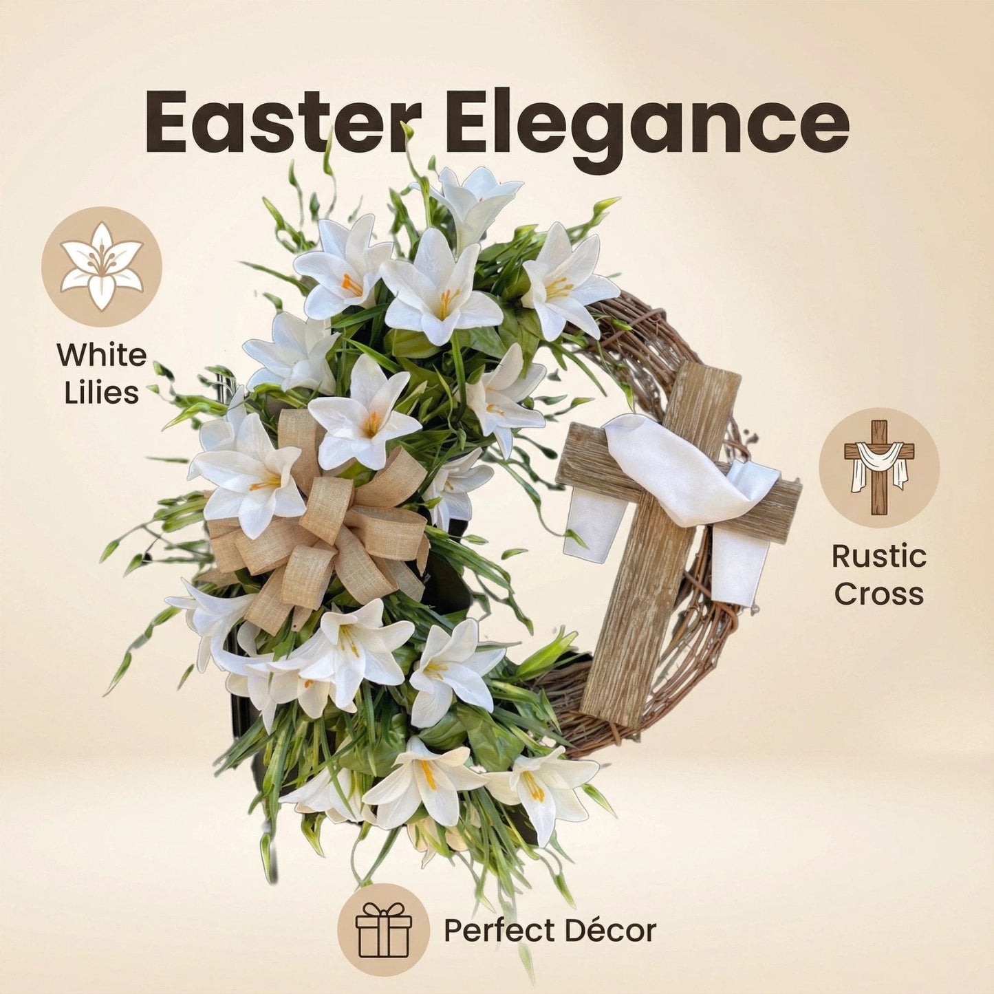 🏆#1 Bestselling - ✝️ Easter “Holy Embrace” White Lilies Crucifix Wreath🔥BUY 2 GET 10% OFF