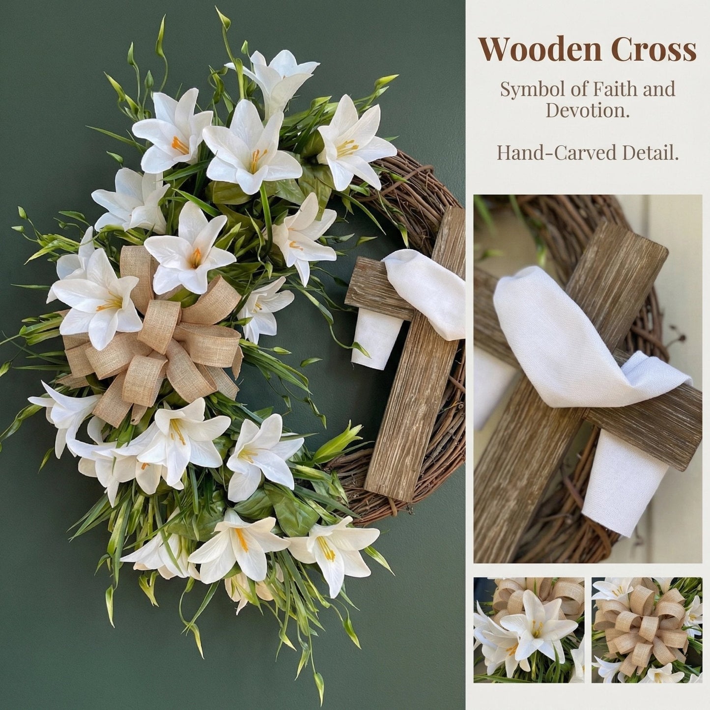🏆#1 Bestselling - ✝️ Easter “Holy Embrace” White Lilies Crucifix Wreath🔥BUY 2 GET 10% OFF
